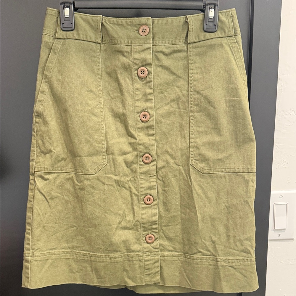 Lands' End Olive Button-Front Pencil Skirt